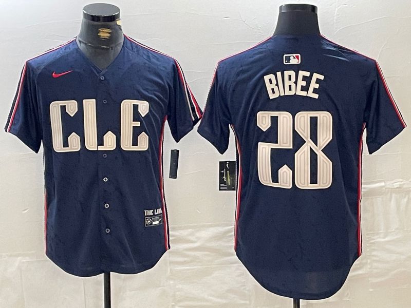 Men Cleveland Indians #28 Bibee Blue City Edition Nike 2024 MLB Jersey style 1